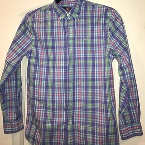 Boys vineyard vines plaid whale shirt M 12-14