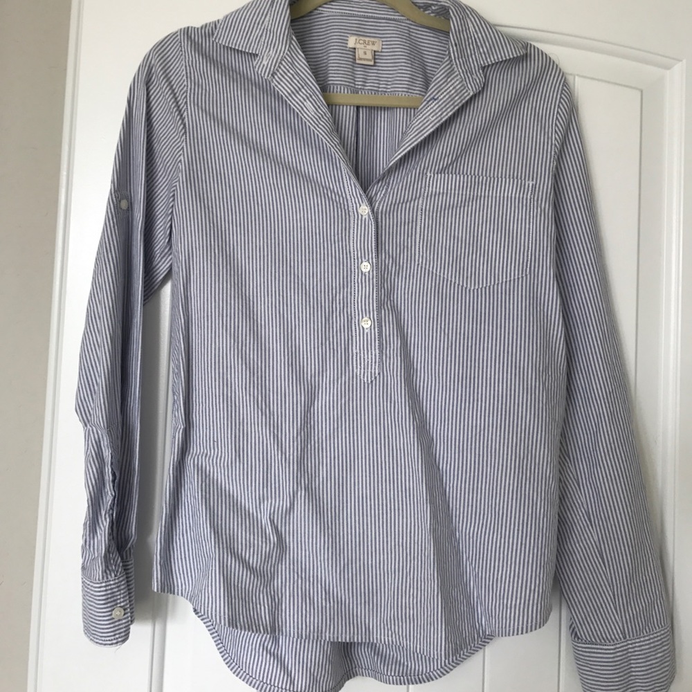 Like New J. Crew Pin Stripe Half Button Blouse