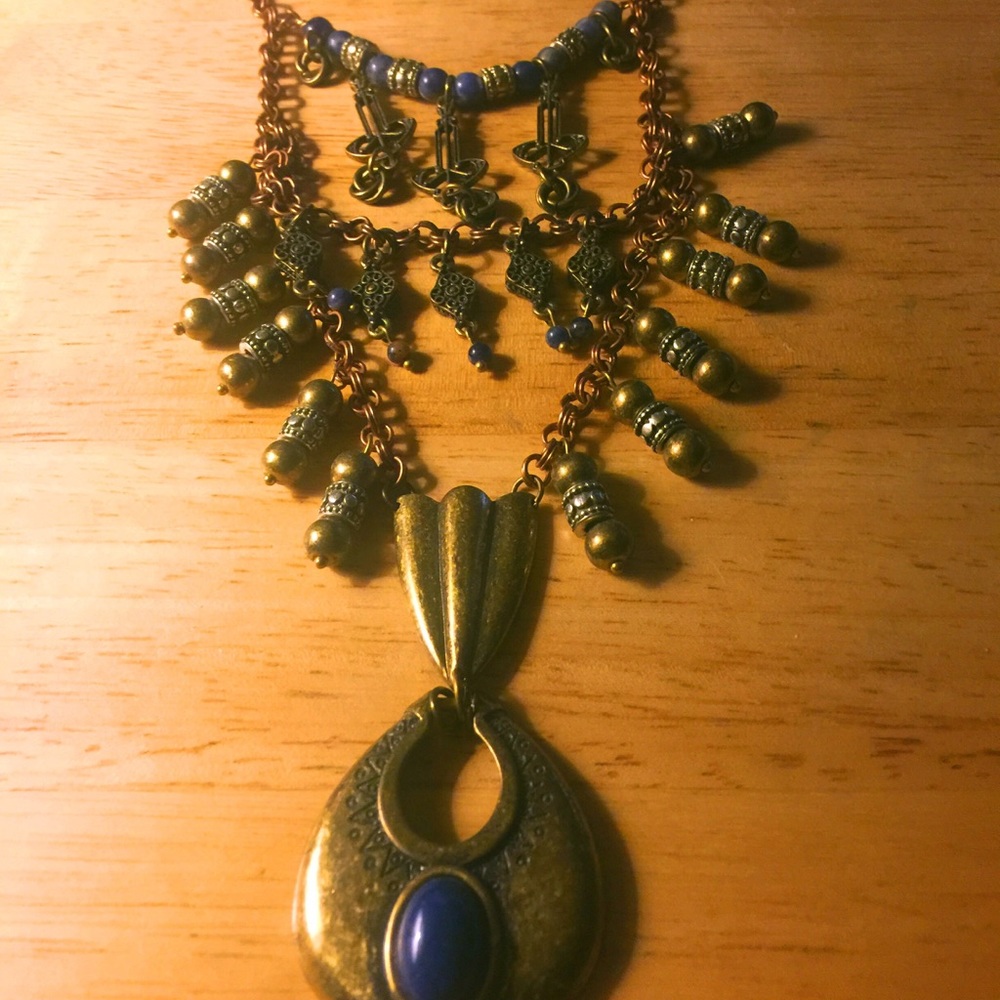 Free People Necklace Tribal Boho Blue Tiered