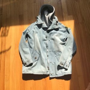 Double layer hooded denim jacket