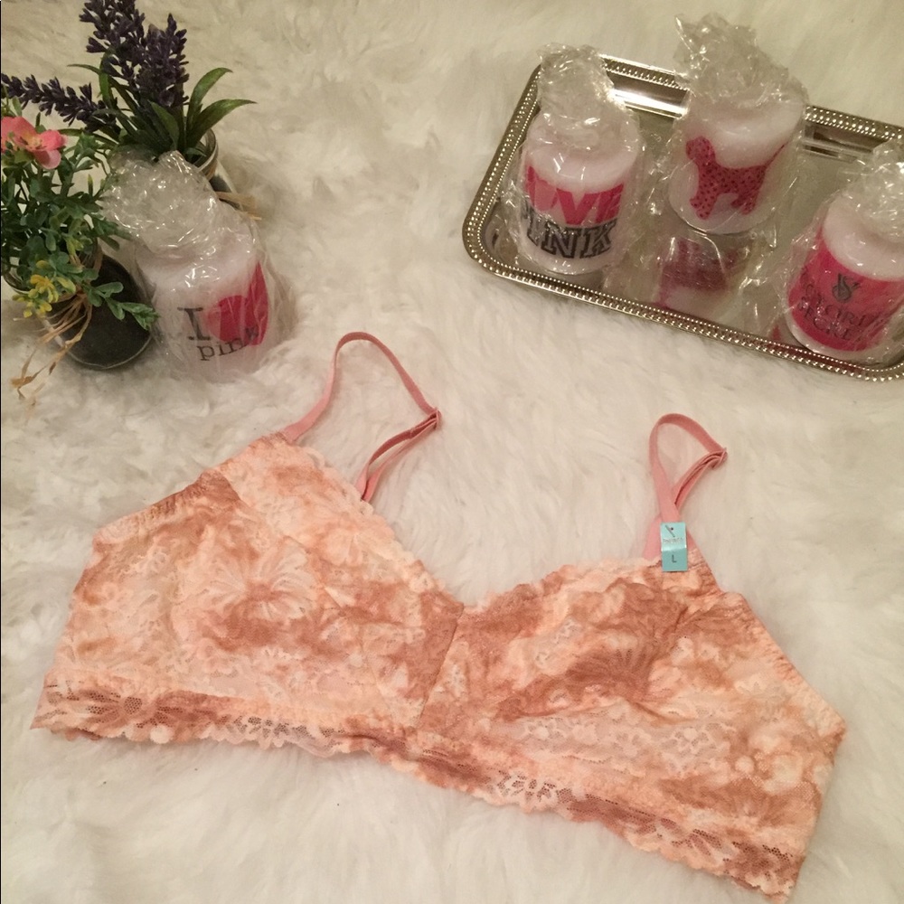 VS PINK UNLINED FLORAL LACE STRAPPY BRALETTE