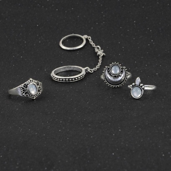 5 Piece Boho Silver Ring Set - Picture 2 of 5