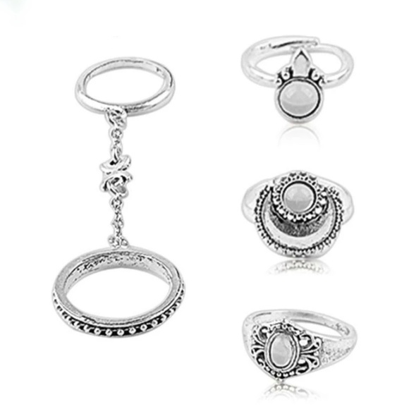 5 Piece Boho Silver Ring Set - Picture 3 of 5