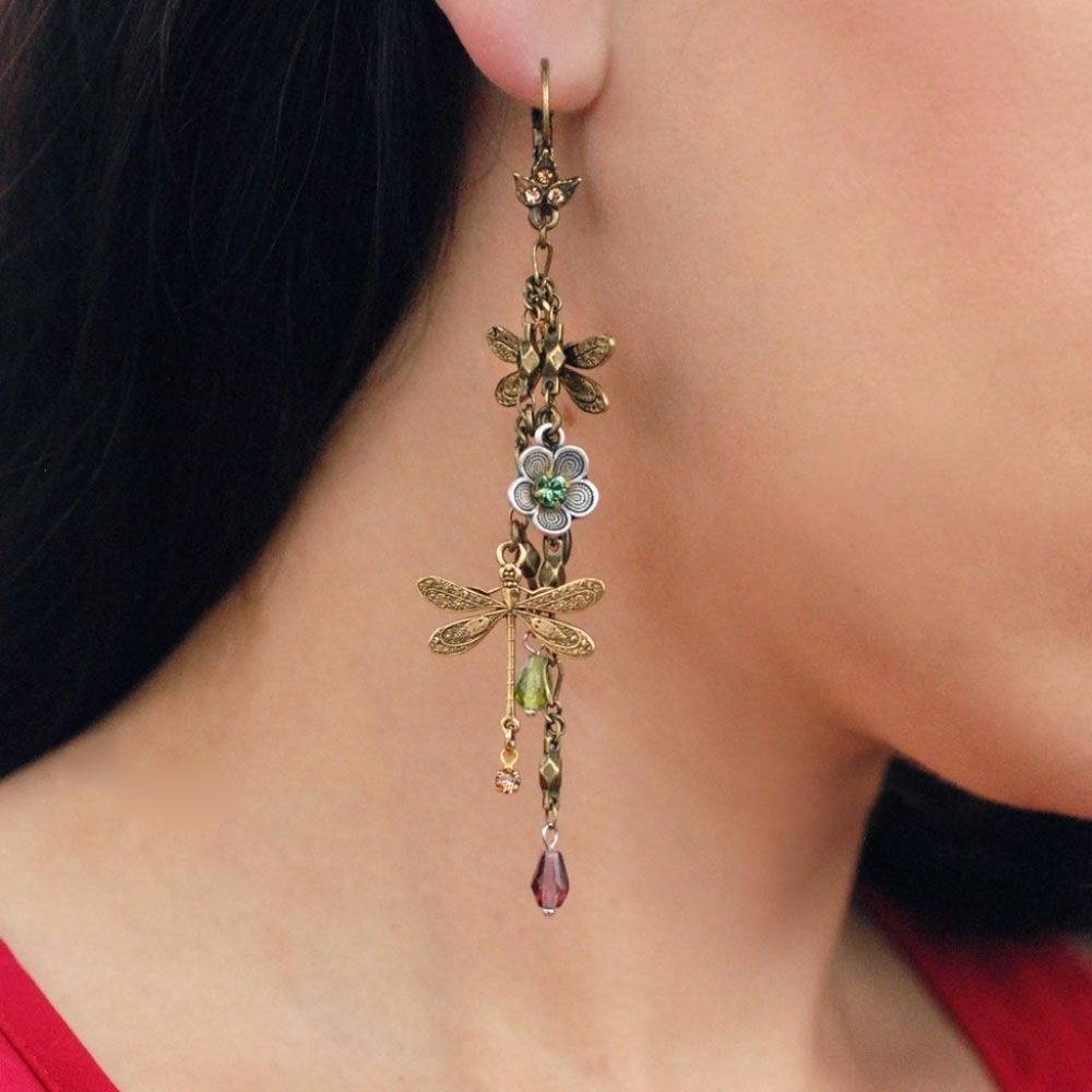 SOLD!! Dragonfly Dangle Earrings long dangles - Picture 2 of 2