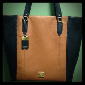 NEW 2017 Ralph Lauren black and brown leather tote
