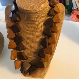 BOHO CHIC TWO TONE WOODEN BEAD NECKLACE