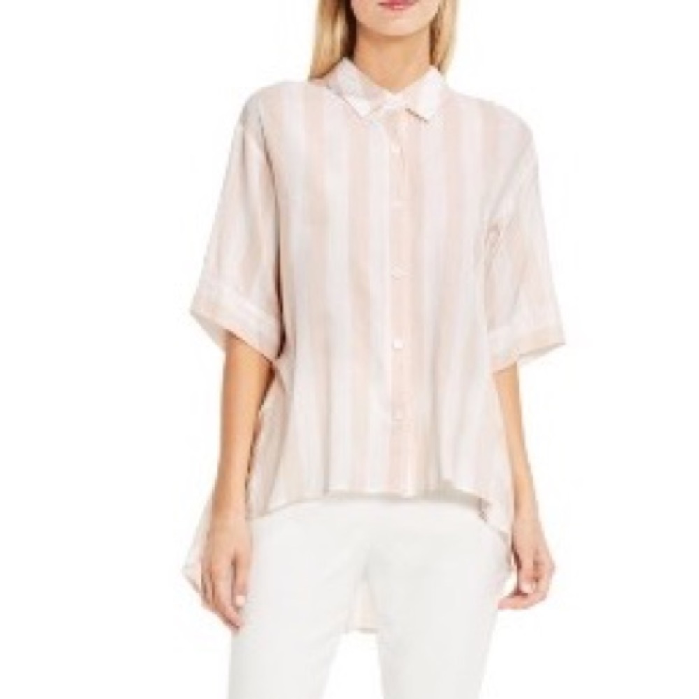Vince Camuto oversized swing striped top in blush