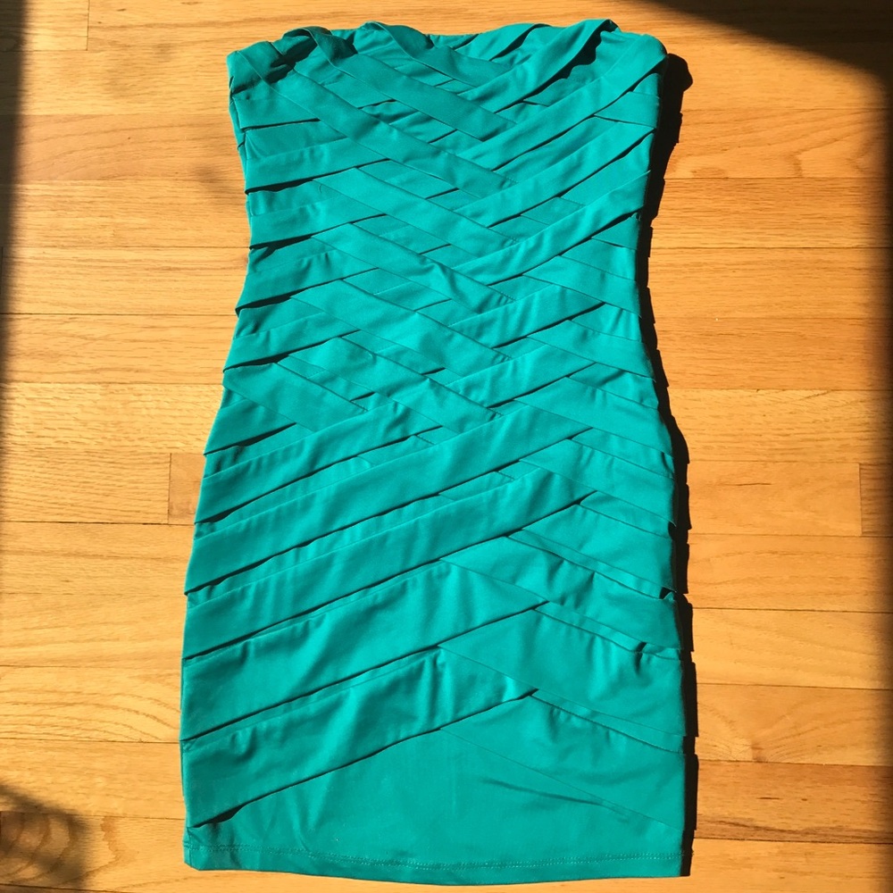 Strapless turquoise cross wrap dress
