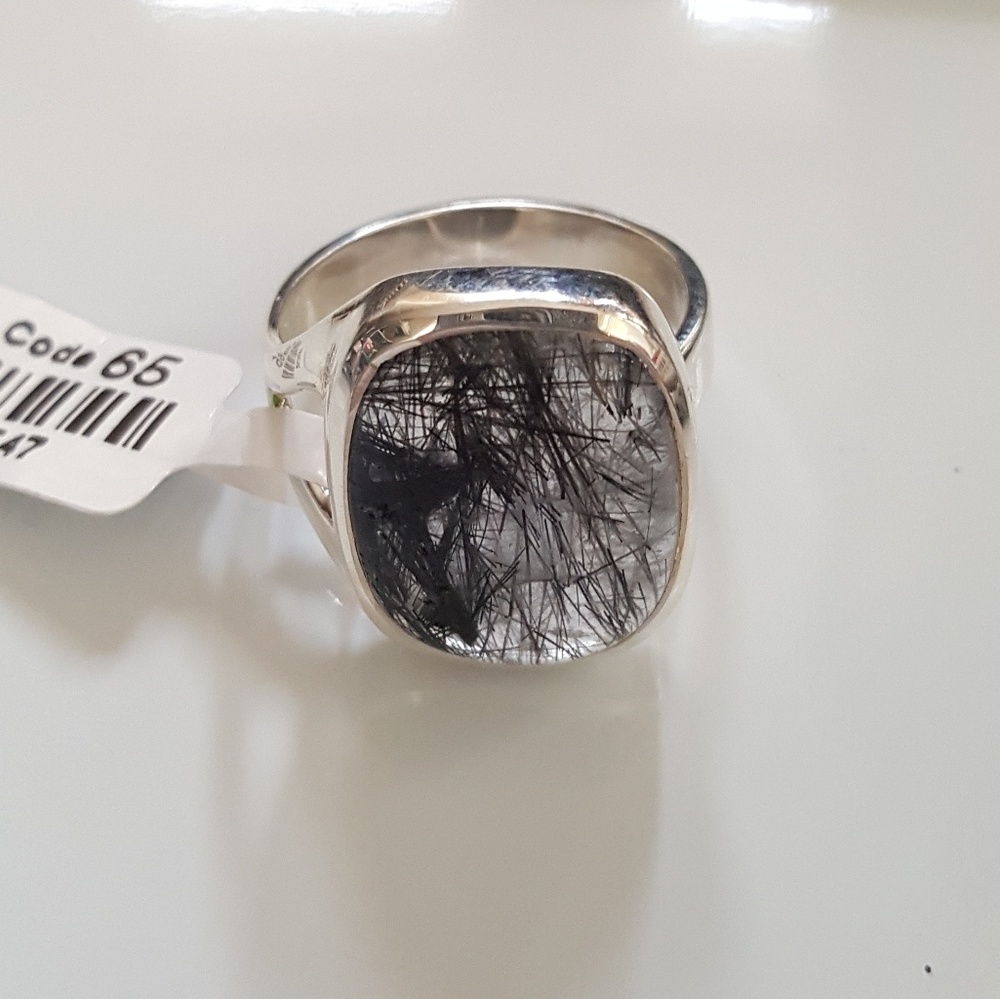 GENUINE  BLACK RUTTILE ADJUSTABLE RING 925