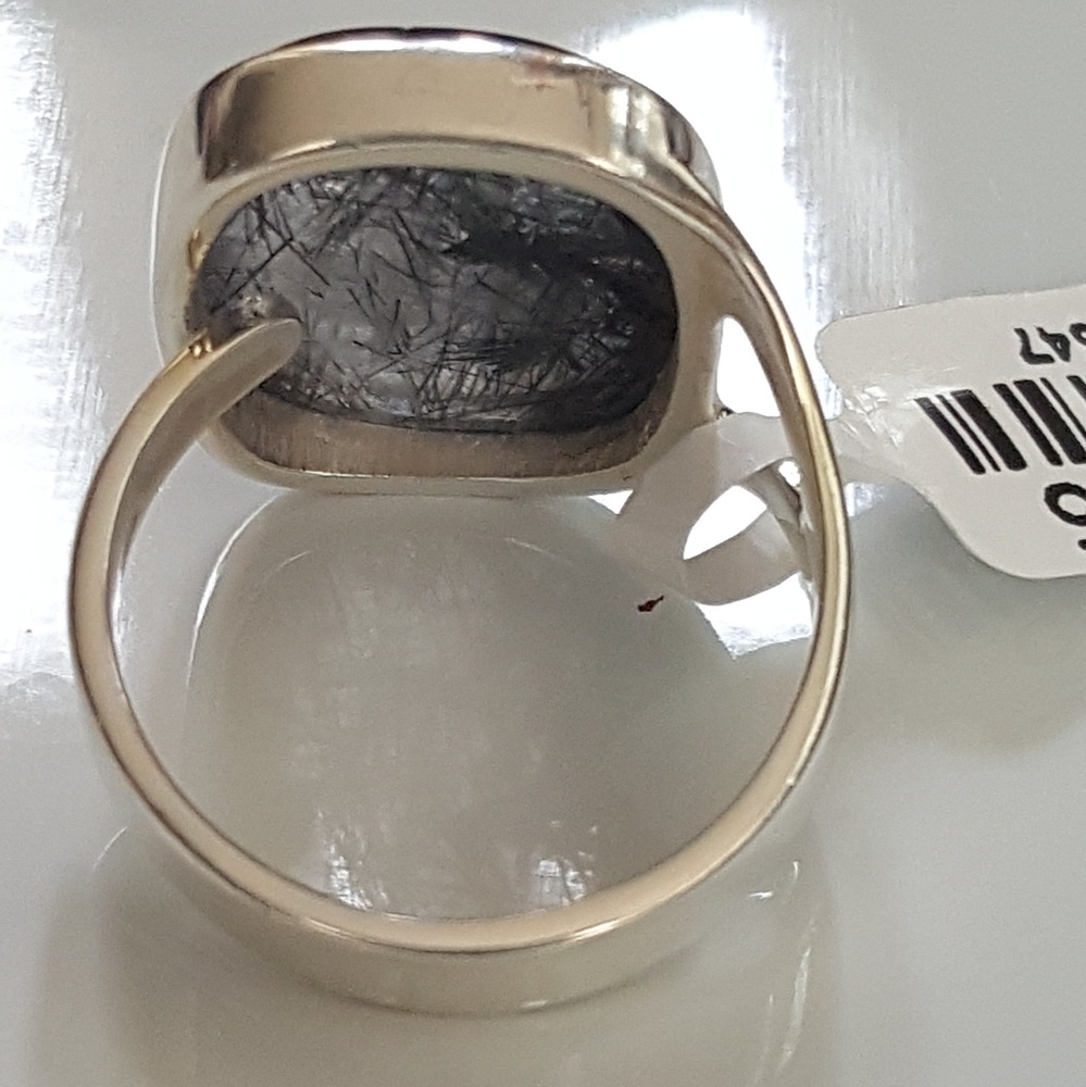GENUINE BLACK RUTTILE ADJUSTABLE RING 925 - Picture 3 of 4