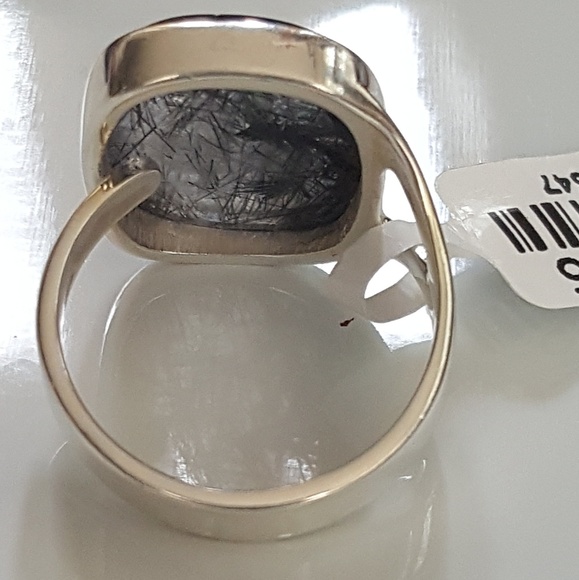 GENUINE BLACK RUTTILE ADJUSTABLE RING 925 - Picture 3 of 4