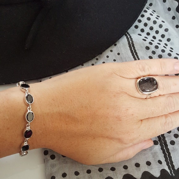 GENUINE BLACK RUTTILE ADJUSTABLE RING 925 - Picture 4 of 4