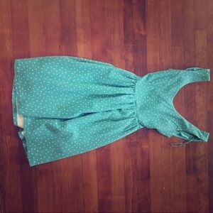 Teal polka dot dress with cross cross back