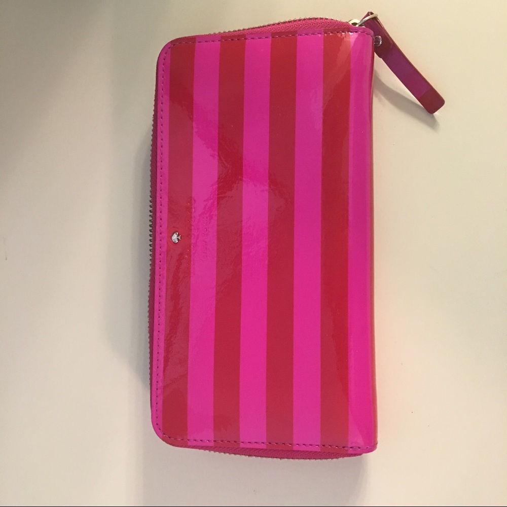 Kate Spade zip around wallet, red and pink striped