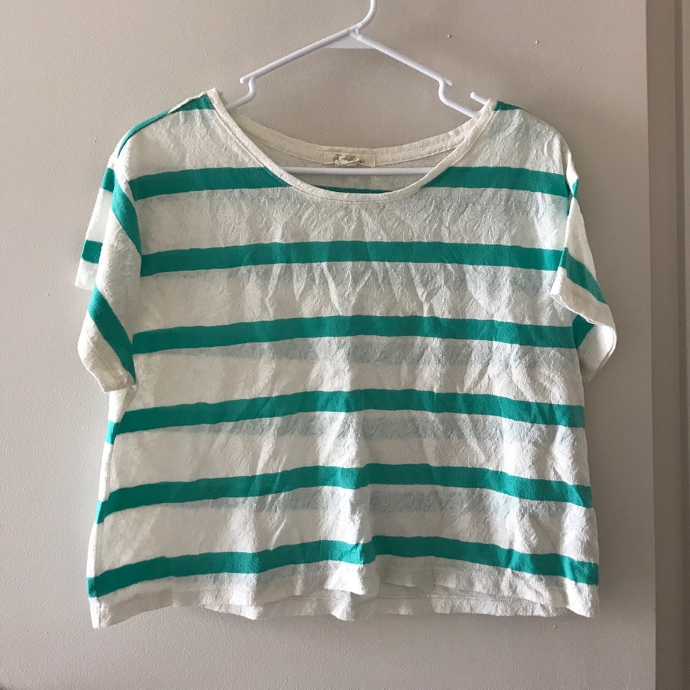 Lace and teal striped crop top
