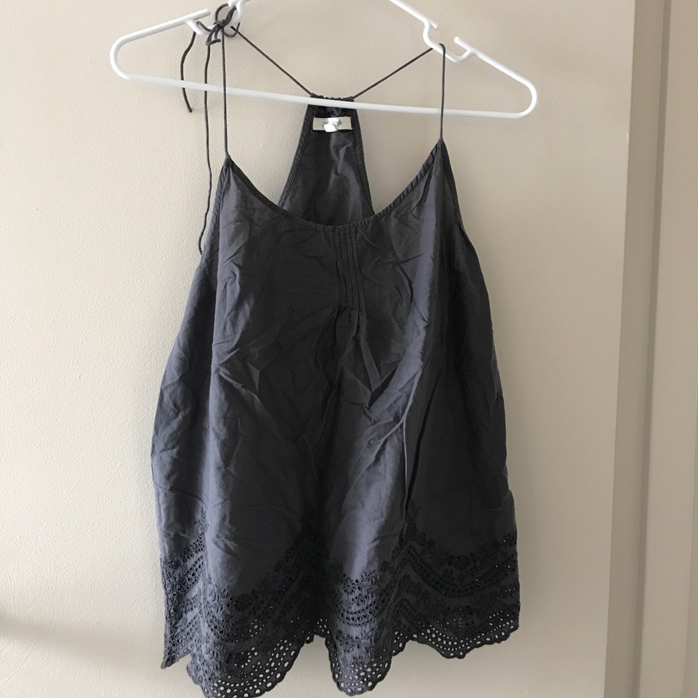 Tie shoulder tank top with cut out detail