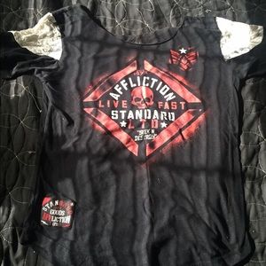 Affliction tshirt with lace cap sleeves like new