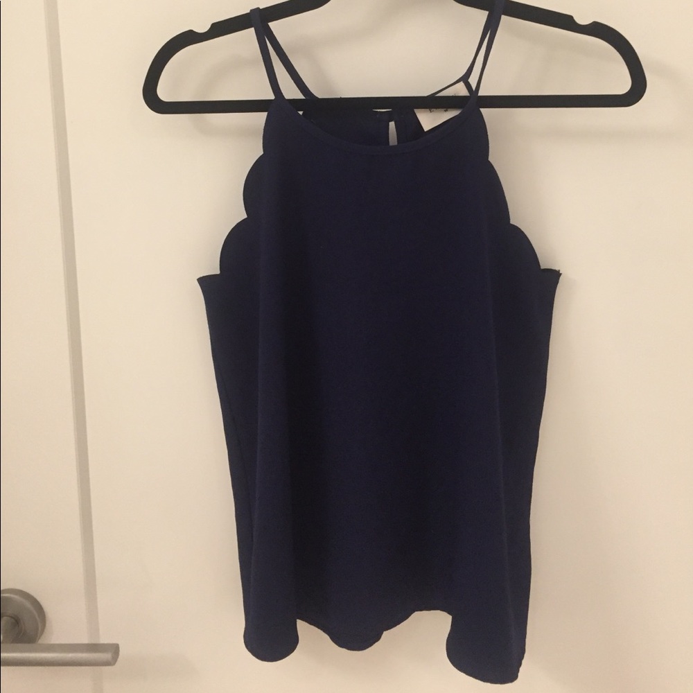 Scalloped Navy Sleeveless Top