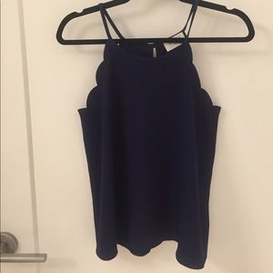 Scalloped Navy Sleeveless Top