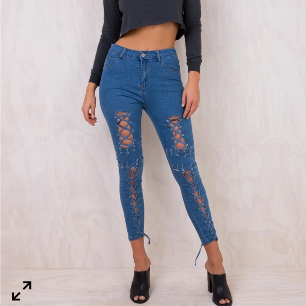 Lace up jeans