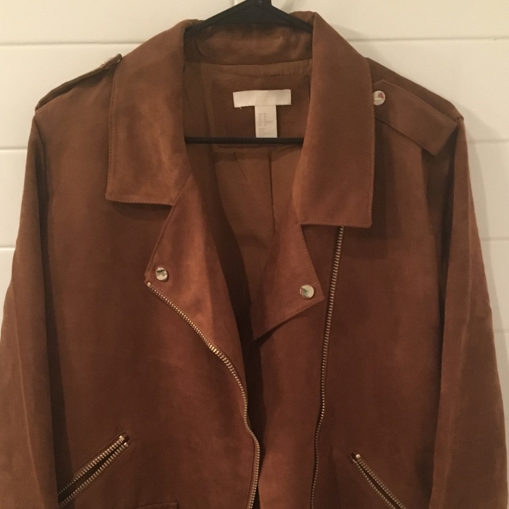 H&M imitation suede biker jacket in Dark Camel