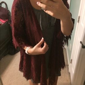 Francesca’s maroon lace kimono