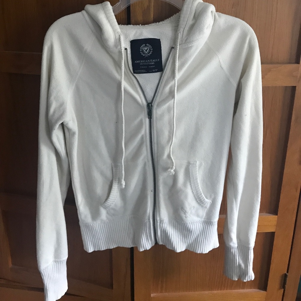 American Eagle Trademark Cream Zip-up Sweater