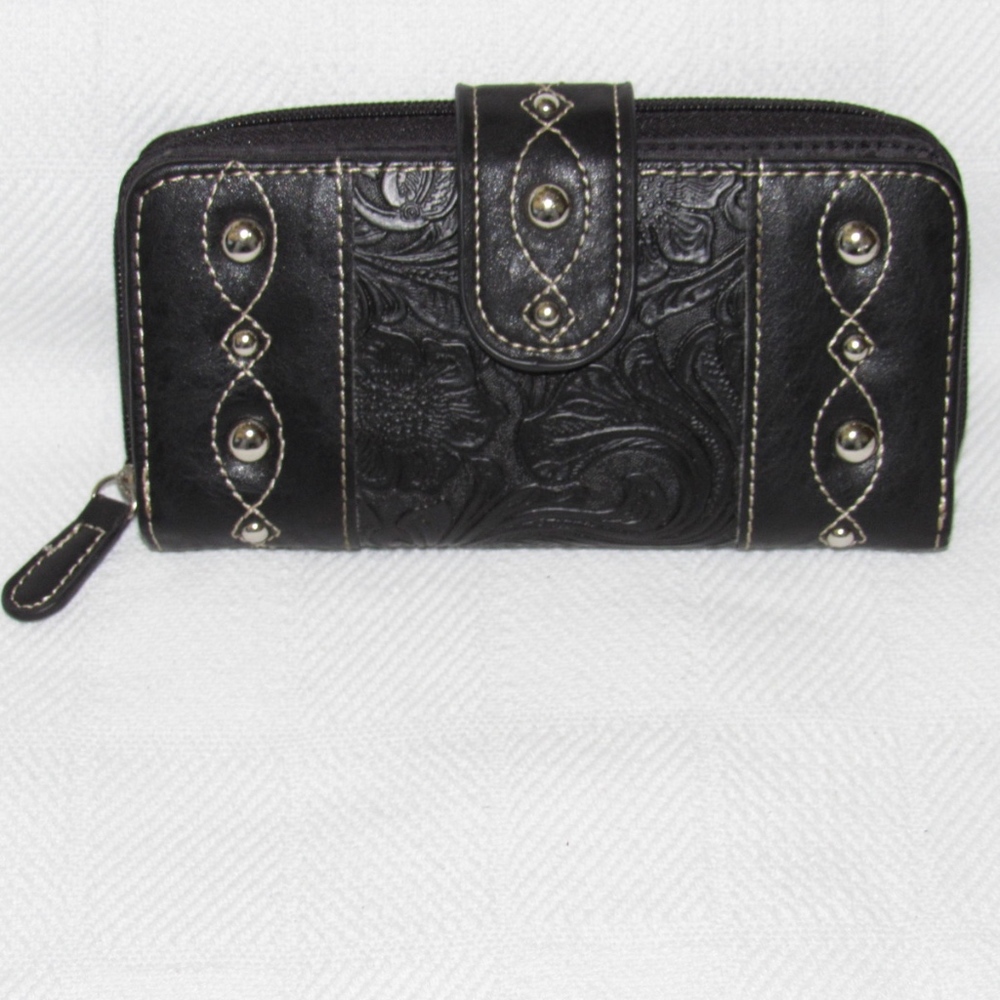 PCH Fashion Faux Leather Tooled Checkbook Wallet