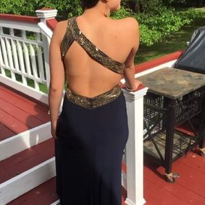 Navy and Gold Prom Dress
