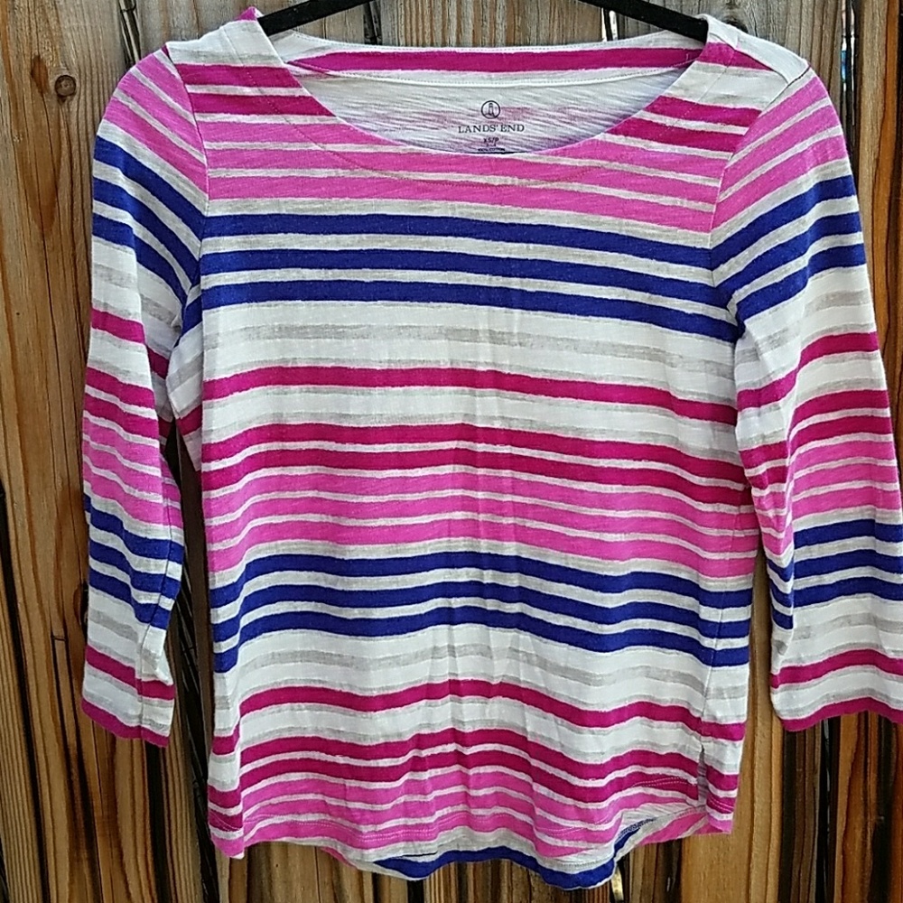 Land's end striped 3/4 sleeve shirt