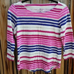 Land's end striped 3/4 sleeve shirt