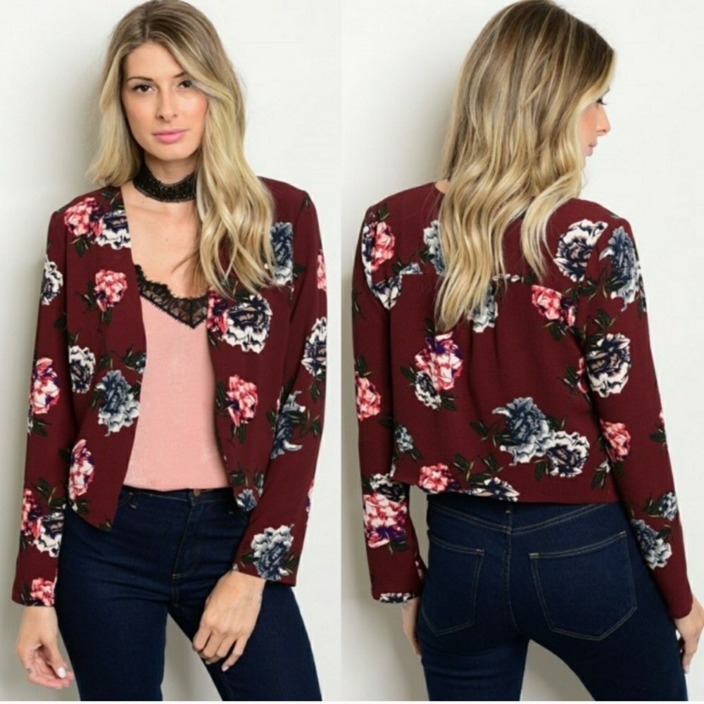💥LAST CHANCE💥Merlot Floral Blazer - SIZE L LEFT