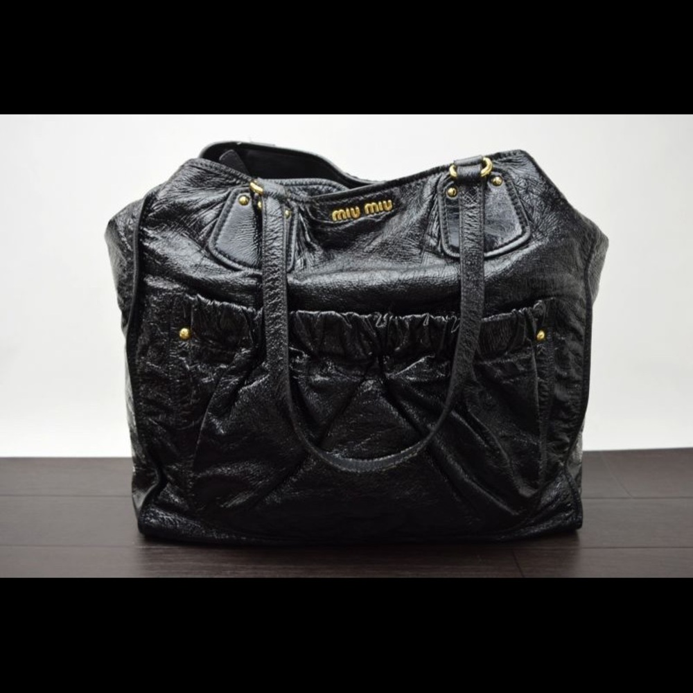 Miu miu large patent leather tote bag (black)