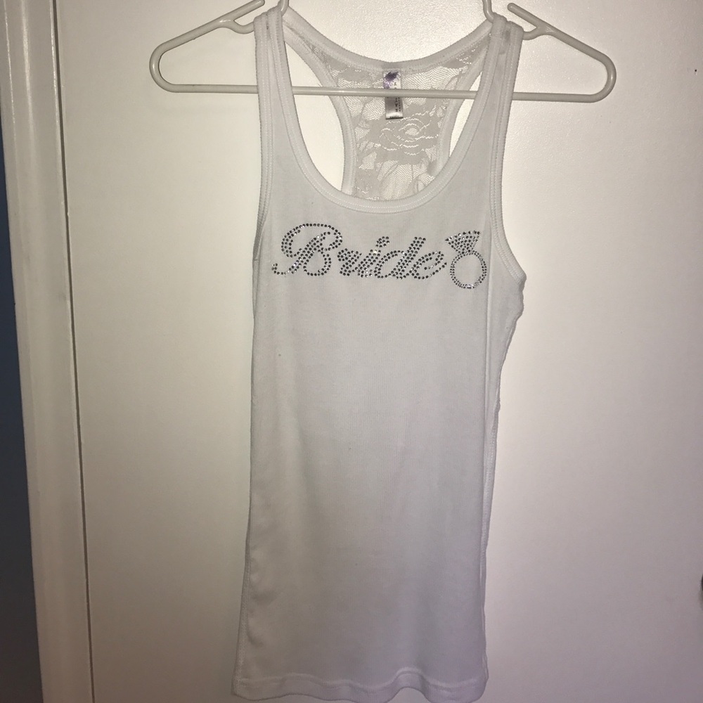 Gemstone bride tank top with lace back.