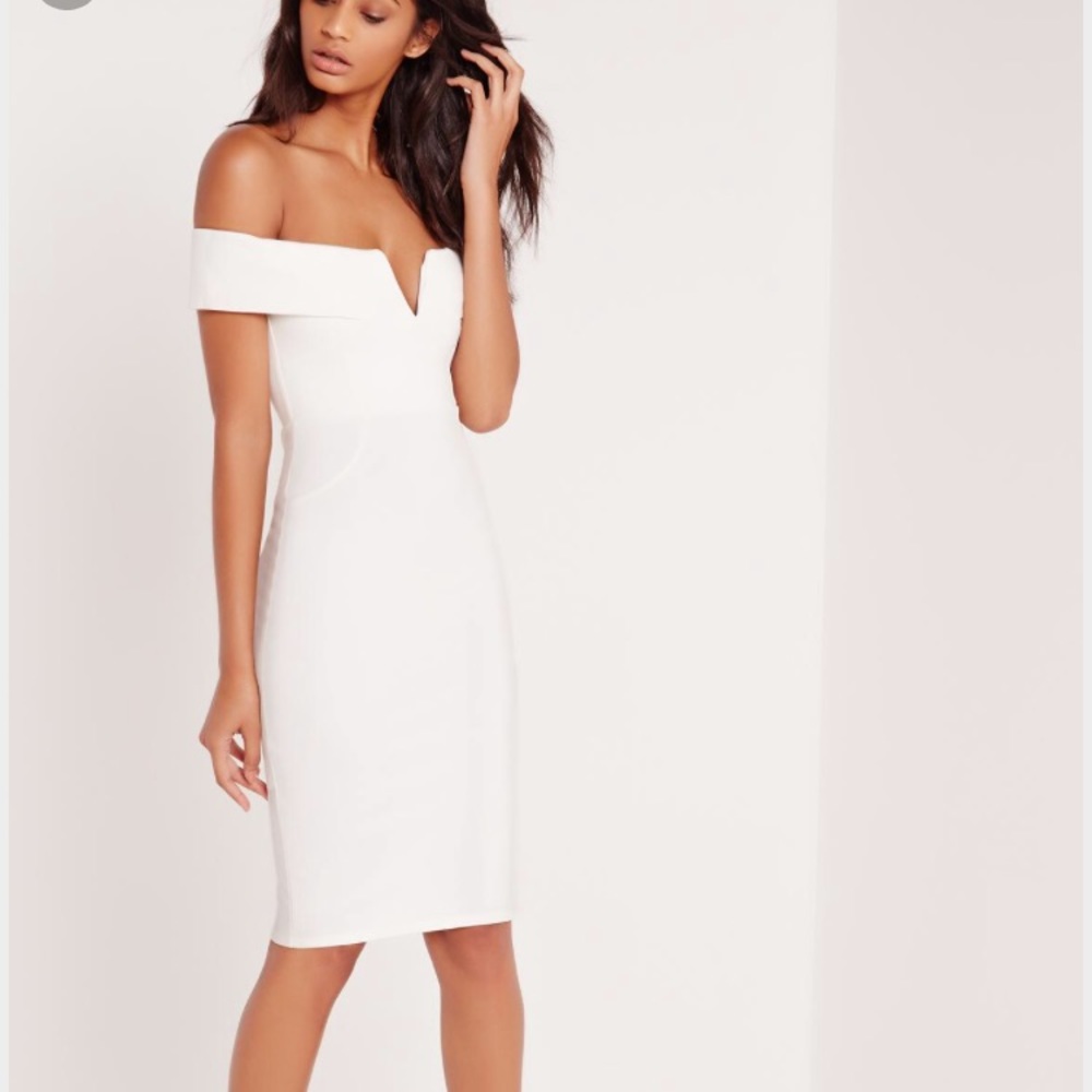 NWT Missguided white V Front Bardot Midi Dress