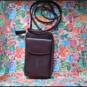 Phone/Wallet Case. Brown Leather, Orange Interior