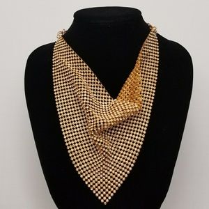 Gold Rhinestone Mesh Bandana Necklace