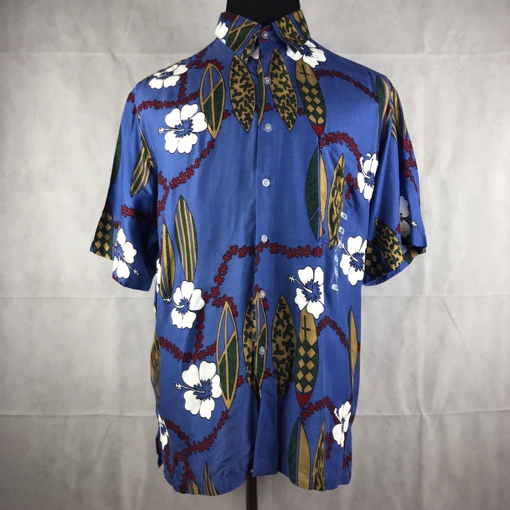 Sun Fusion Blue Hawaiian Hibiscus Floral Surf Sz L