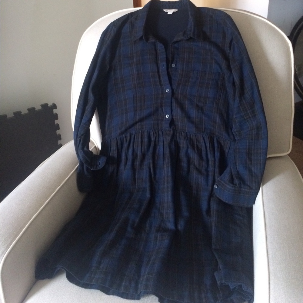 Gap Blue Plaid Long Sleeve Shirt Dress