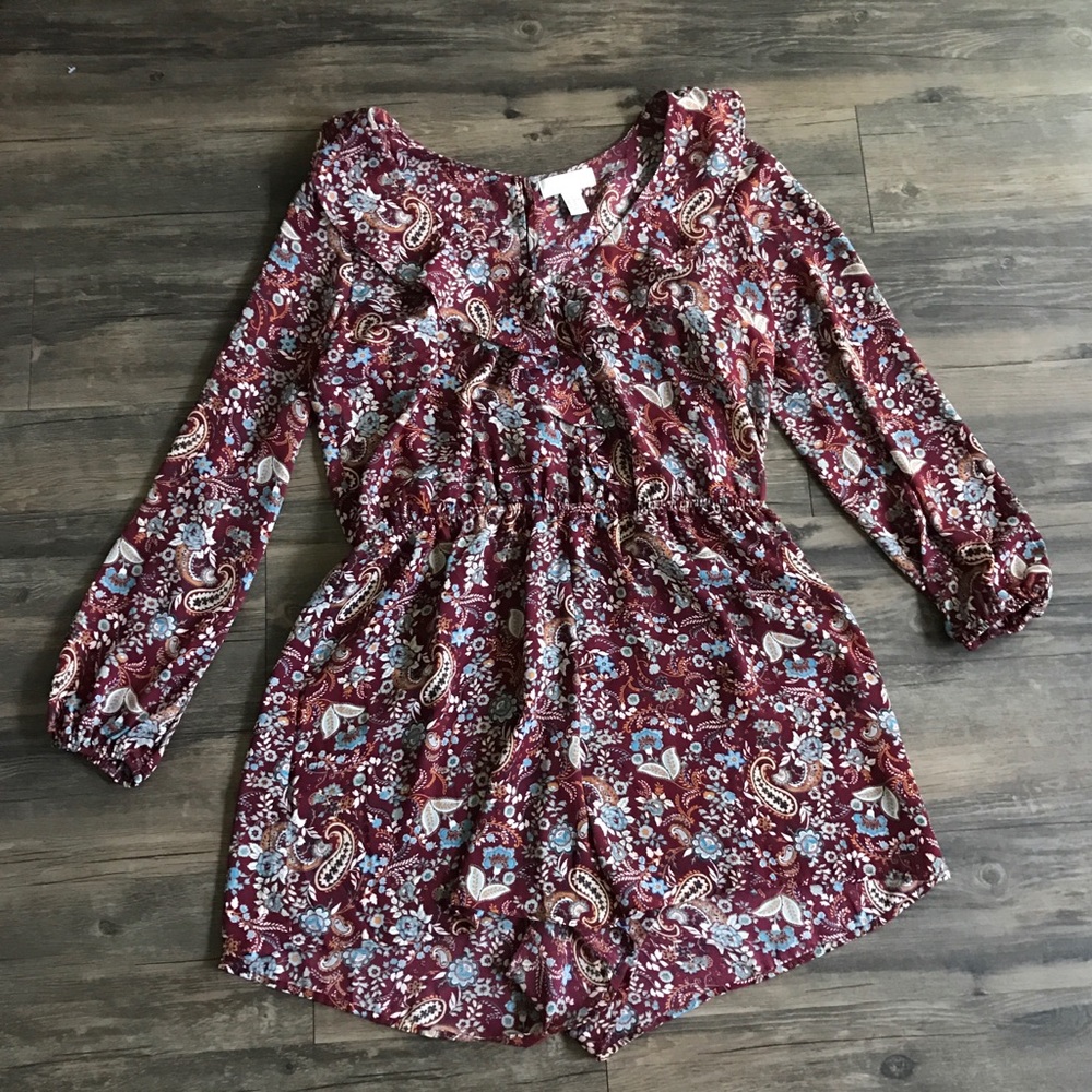 Firm price! Bell Sleeve Maroon Floral Romper