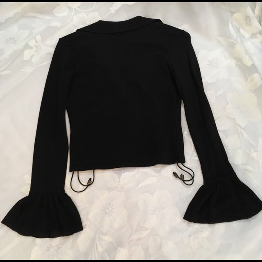 Wayne Rogers Black Flare Sleeve Tie Front Sweater - Picture 3 of 4