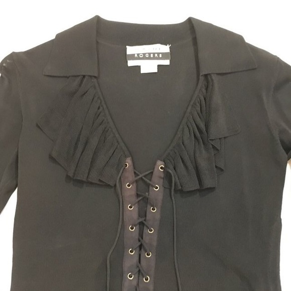 Wayne Rogers Black Flare Sleeve Tie Front Sweater - Picture 2 of 4