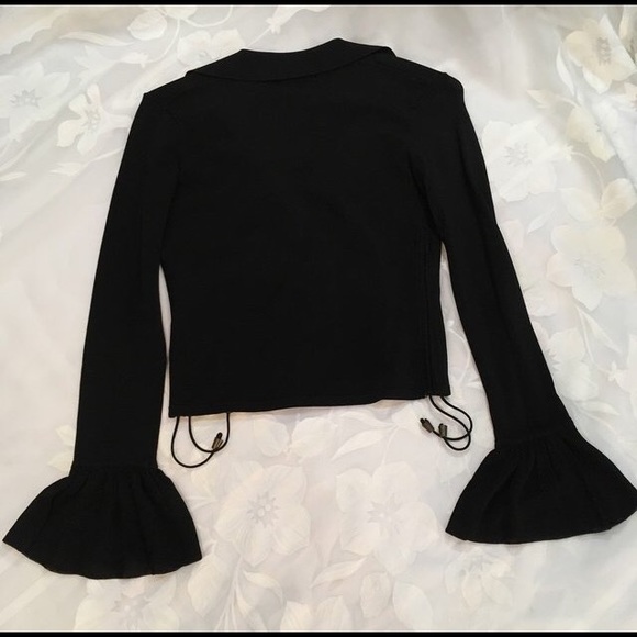 Wayne Rogers Black Flare Sleeve Tie Front Sweater - Picture 3 of 4