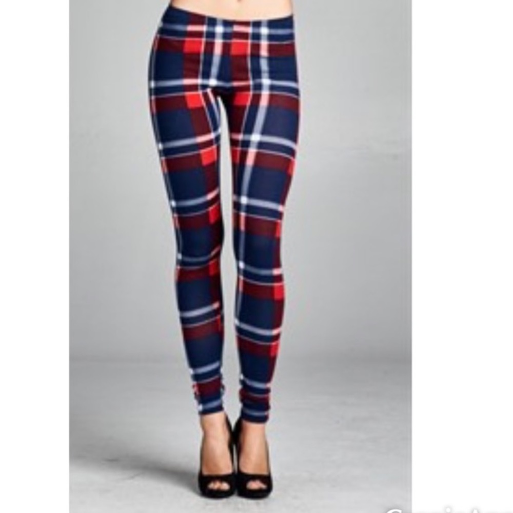 Navy/Red Plaid Leggings - Picture 2 of 5