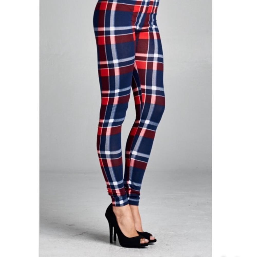 Navy/Red Plaid Leggings - Picture 3 of 5