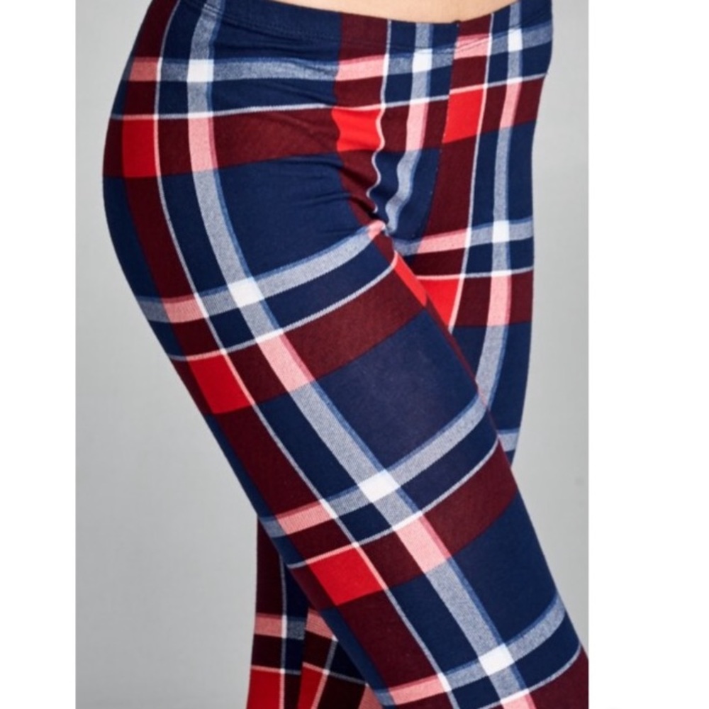 Navy/Red Plaid Leggings - Picture 4 of 5
