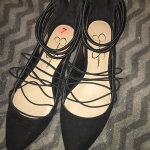 Lace up point toe flats
