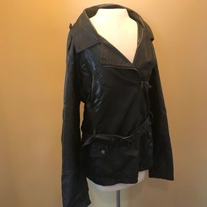 Black Faux Leather Biker Style Jacket