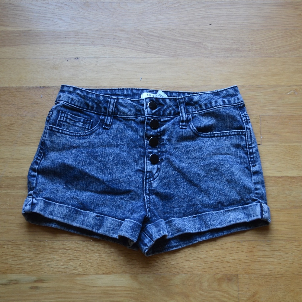 Forever 21 High Waist Dark Denim Shorts Size 26