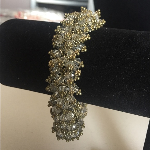 Antique Gold Crystal Beaded Bracelet - Picture 1 of 3